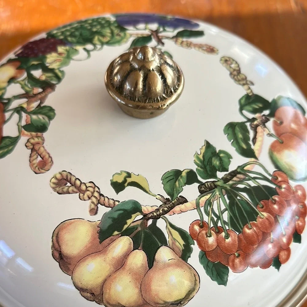 Tabletops Unlimited Vintage Fruit Design Ceramic Casserole pot with lid
